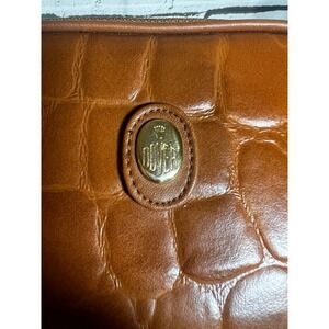 Dover Brown Croc Embossed Travel Vanity Case Crossbody Bag with Mirror Cognac